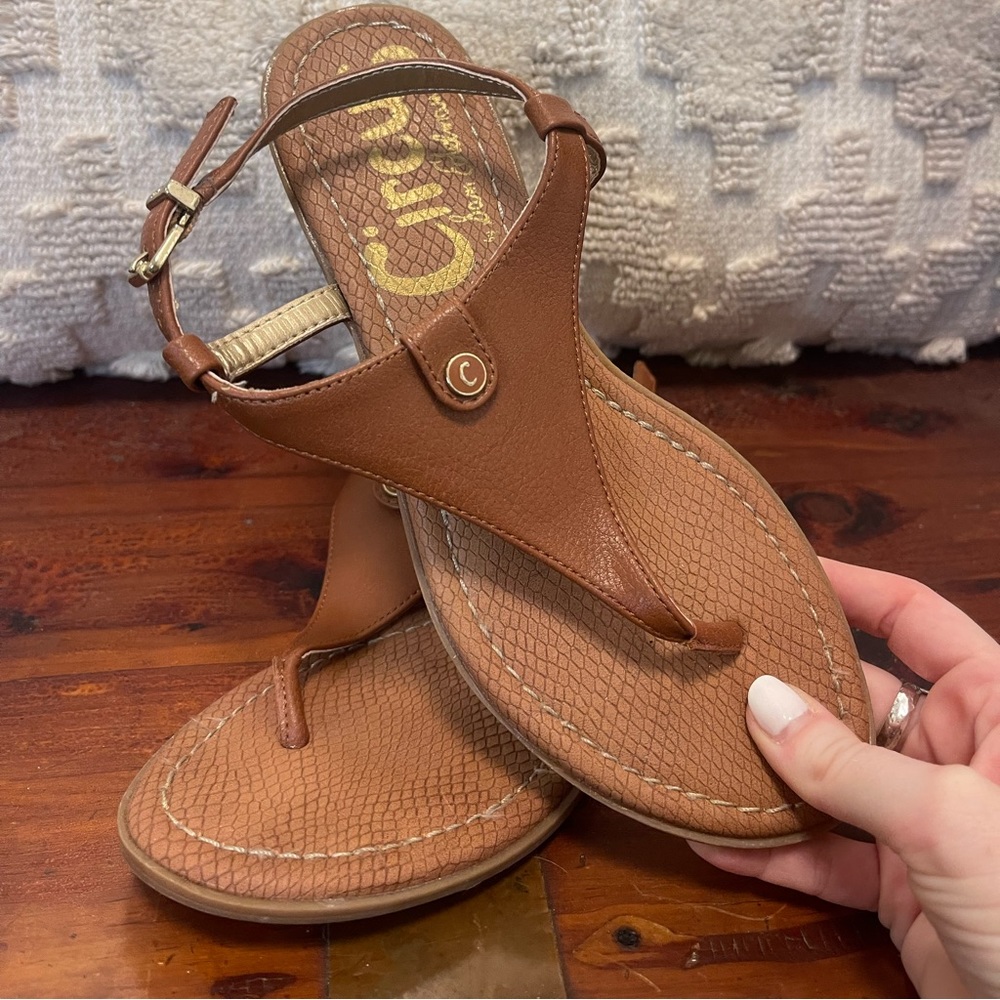Sam Edelman Circus Brown Leather Flat Sandals Women’s size 6